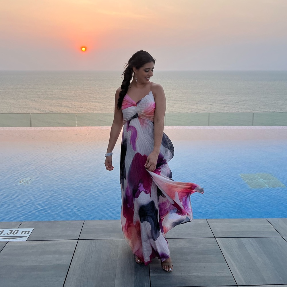 Multi color dress perfect for wedding guest!